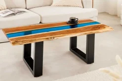 Riess-Ambiente Mehr...|Couchtische > Massiver Couchtisch LIQUID 110cm braun Akazienholz Baumkante schwarz Eisen blau