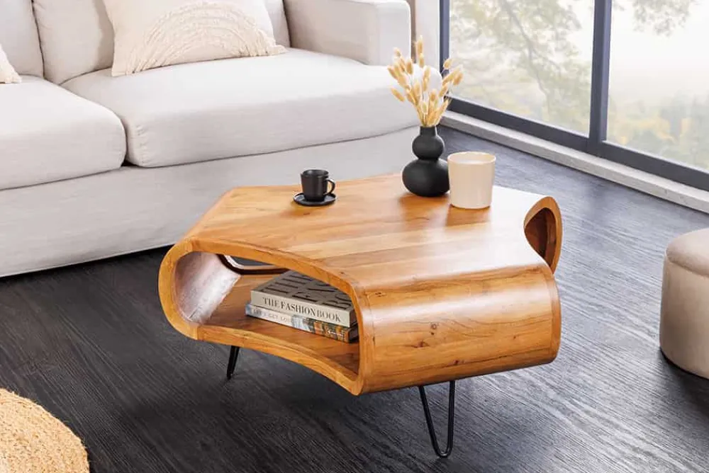 Riess-Ambiente Mehr...|Couchtische > Massiver Couchtisch ORGANIC LIVING 90cm braun honey finish Akazienholz mit Stauraum