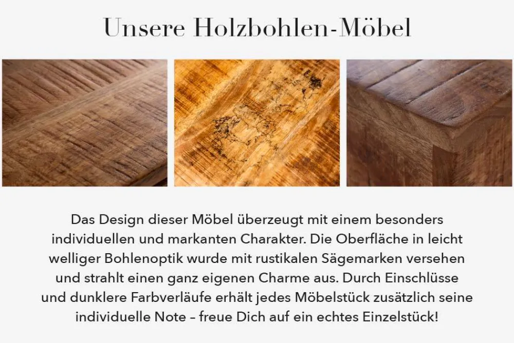 Riess-Ambiente Couchtische & Truhen|Industrial Loft > Massiver Couchtisch SCORPION 100cm natur Mangoholz Metall Hairpin Legs mit Ablage