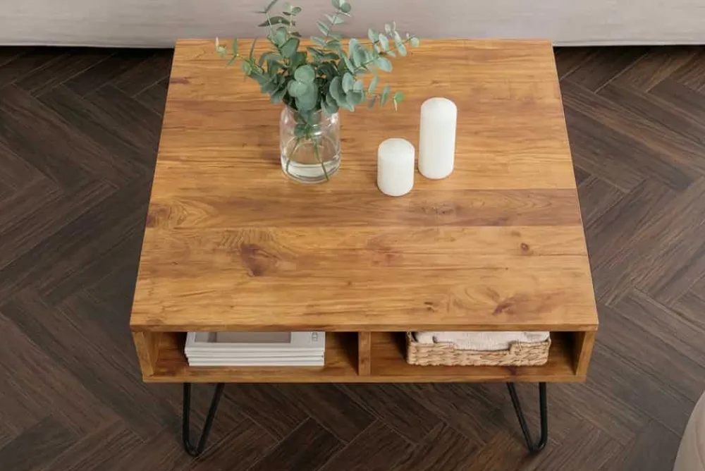 Riess-Ambiente Couchtische & Truhen|Retro Möbel > Massiver Couchtisch SCORPION 60cm braun honey finish Mangoholz mit Hairpin Legs