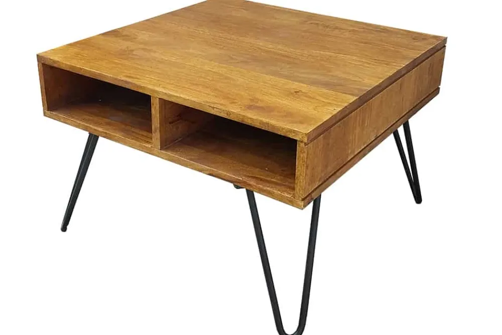 Riess-Ambiente Couchtische & Truhen|Retro Möbel > Massiver Couchtisch SCORPION 60cm braun honey finish Mangoholz mit Hairpin Legs
