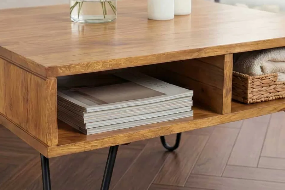 Riess-Ambiente Couchtische & Truhen|Retro Möbel > Massiver Couchtisch SCORPION 60cm braun honey finish Mangoholz mit Hairpin Legs