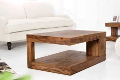Riess-Ambiente Mehr...|Couchtische > Massiver Edelholz Couchtisch GIANT L 90cm braun Sheesham stone finish mit Ablage