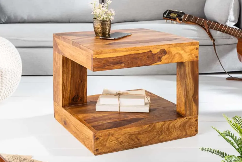 Riess-Ambiente Beistelltische|Mehr... > Massiver Edelholz Couchtisch GIANT 45cm braun Sheesham stone finish mit Ablage