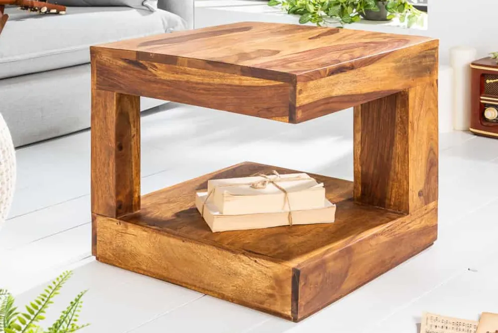 Riess-Ambiente Beistelltische|Mehr... > Massiver Edelholz Couchtisch GIANT 45cm braun Sheesham stone finish mit Ablage