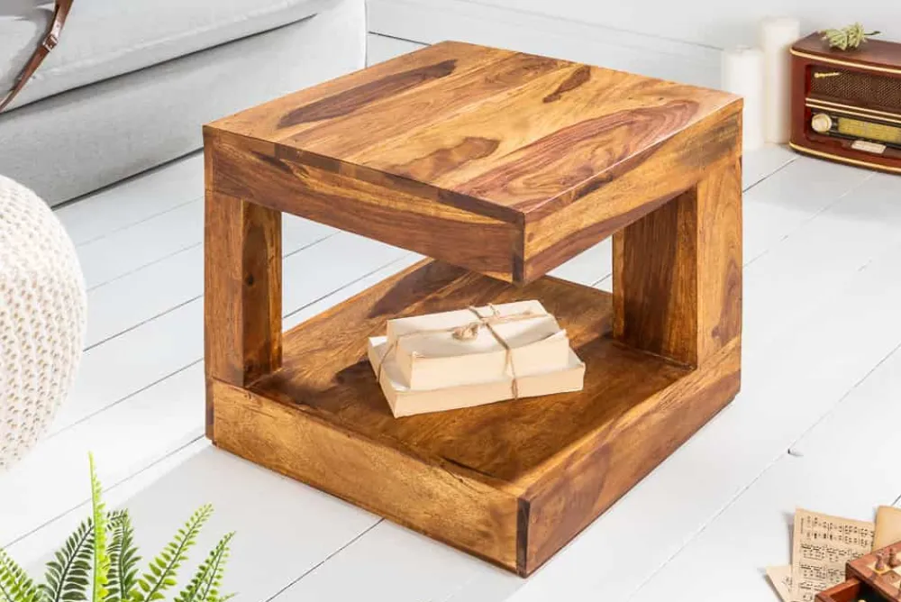 Riess-Ambiente Beistelltische|Mehr... > Massiver Edelholz Couchtisch GIANT 45cm braun Sheesham stone finish mit Ablage
