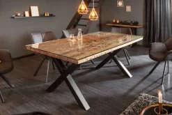 Riess-Ambiente Esstische|Mehr... > Massiver Esstisch BARRACUDA 180cm Teakholz inkl. Glasplatte mit X-Gestell