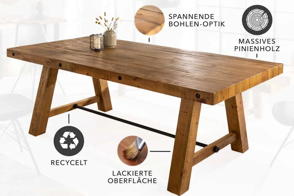 Riess-Ambiente Esstische|Mehr... > Massiver Esstisch FINCA 200cm vintage braun recyceltes Pinienholz Industrial Design