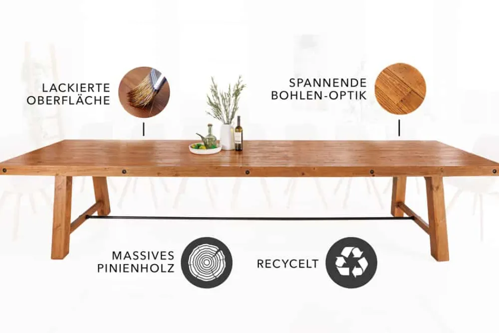 Riess-Ambiente Mehr...|Massivholzesstische > Massiver Esstisch FINCA 400cm vintage braun recyceltes Pinienholz