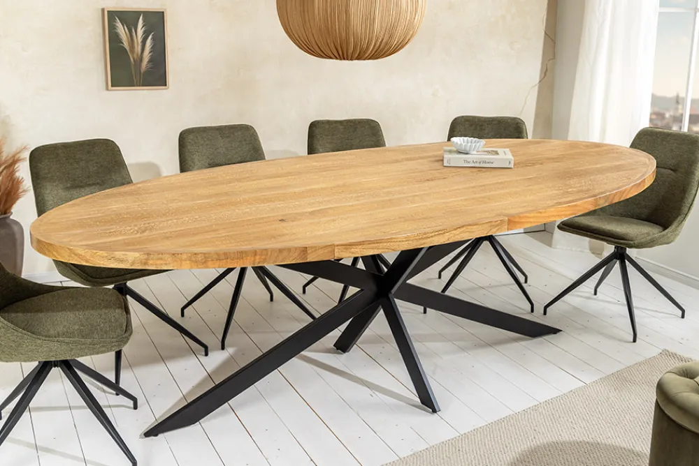 Riess-Ambiente Mehr...|Massivholzesstische > Massiver Esstisch GALAXIE 240cm braun Mangoholz oval schwarz Eisen Sterngestell