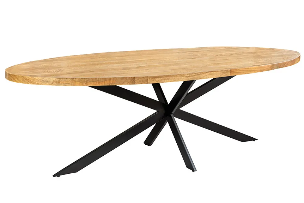 Riess-Ambiente Mehr...|Massivholzesstische > Massiver Esstisch GALAXIE 240cm braun Mangoholz oval schwarz Eisen Sterngestell