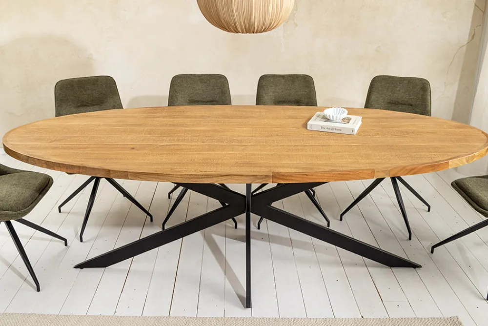 Riess-Ambiente Mehr...|Massivholzesstische > Massiver Esstisch GALAXIE 240cm braun Mangoholz oval schwarz Eisen Sterngestell
