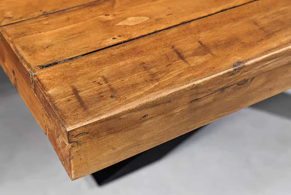 Riess-Ambiente Esstische|Mehr... > Massiver Esstisch GALAXIE 240cm vintage braun recyceltes Pinienholz schwarzes Stahlgestell