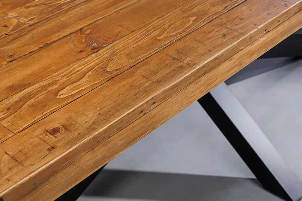 Riess-Ambiente Esstische|Mehr... > Massiver Esstisch GALAXIE 240cm vintage braun recyceltes Pinienholz schwarzes Stahlgestell