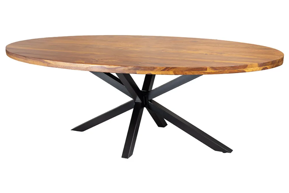 Riess-Ambiente Mehr...|Massivholzesstische > Massiver Esstisch GALAXIE 240cm natur Sheeshamholz oval Sterngestell schwarz