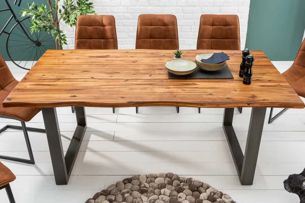 Riess-Ambiente Esstische|Mehr... > Massiver Esstisch GENESIS 180cm braun Akazienholz Baumkante Eisengestell Industrial