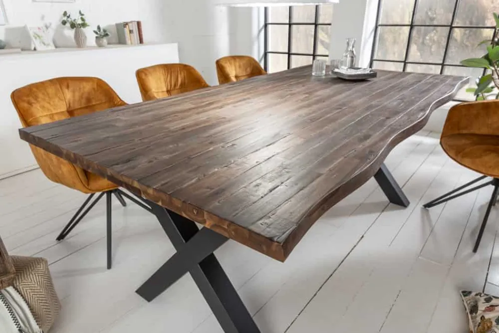 Riess-Ambiente Mehr...|Massivholzesstische > Massiver Esstisch GENESIS VINTAGE 200cm braun Akazienholz schwarzes X-Gestell Baumkante