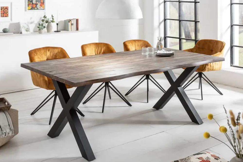 Riess-Ambiente Mehr...|Massivholzesstische > Massiver Esstisch GENESIS VINTAGE 200cm braun Akazienholz schwarzes X-Gestell Baumkante