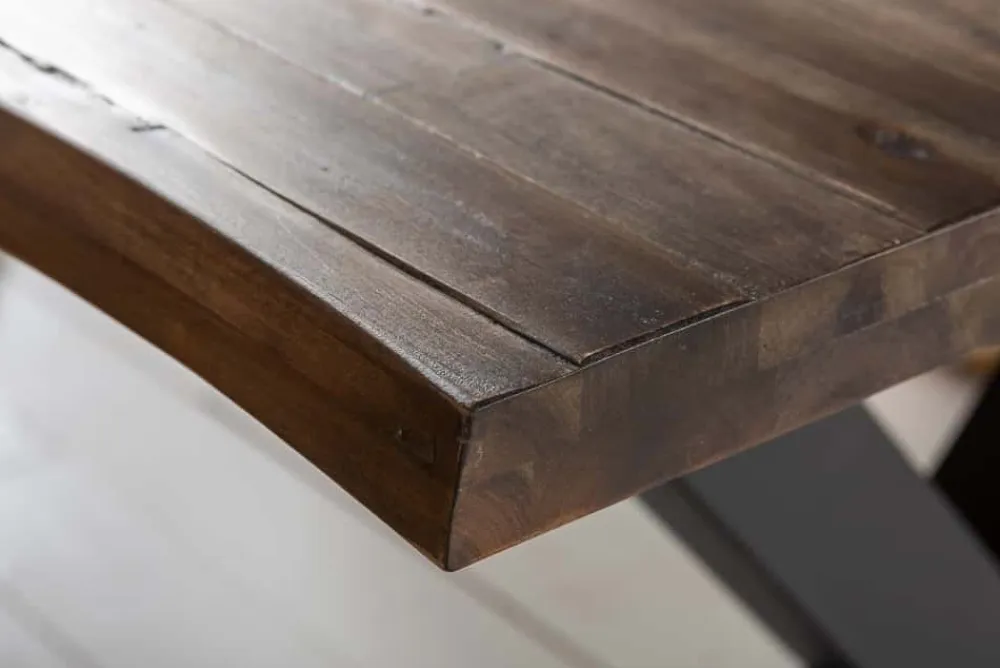 Riess-Ambiente Mehr...|Massivholzesstische > Massiver Esstisch GENESIS VINTAGE 200cm braun Akazienholz schwarzes X-Gestell Baumkante