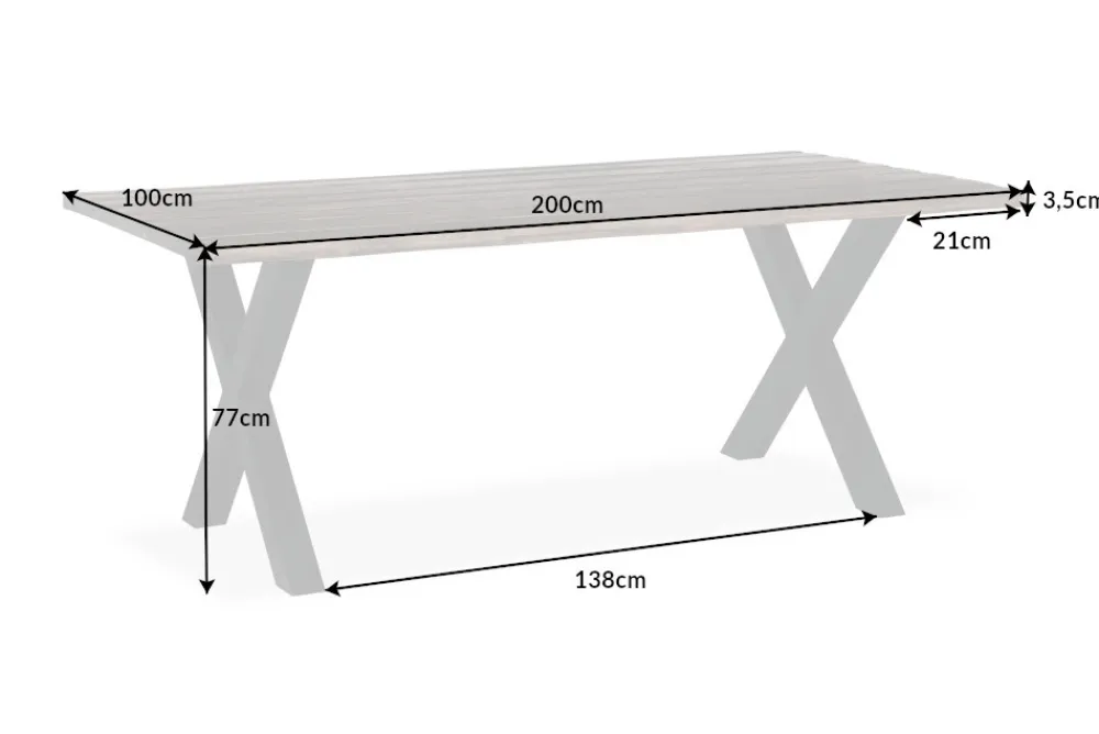 Riess-Ambiente Mehr...|Massivholzesstische > Massiver Esstisch GENESIS VINTAGE 200cm braun Akazienholz schwarzes X-Gestell Baumkante