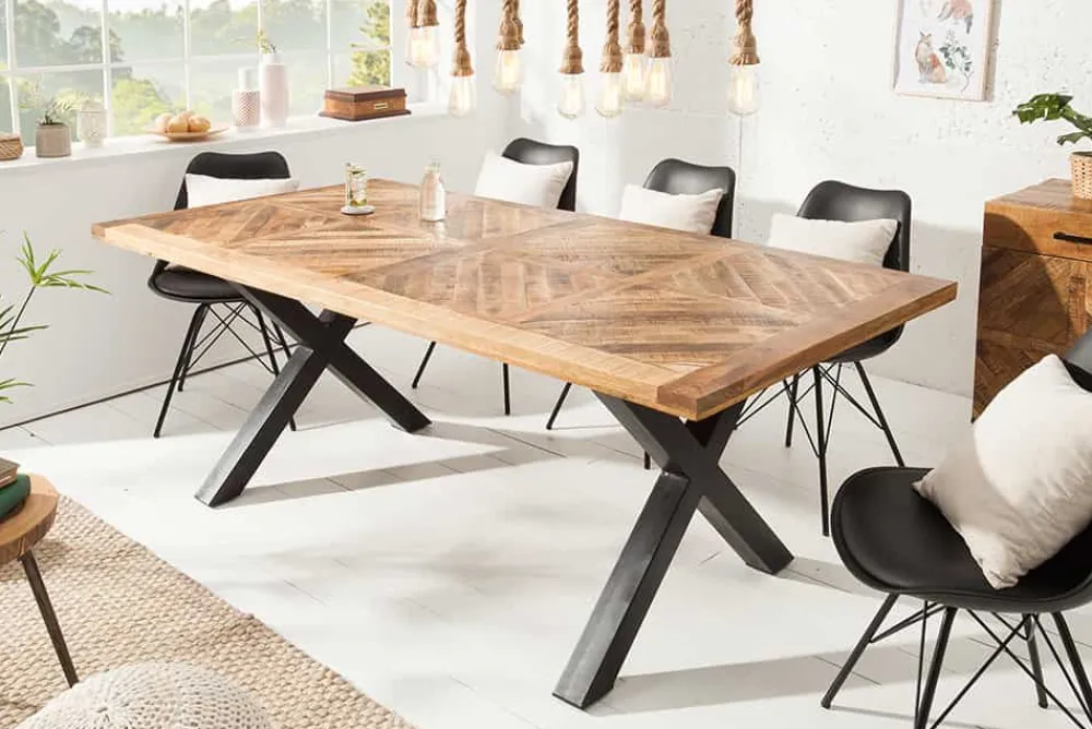 Riess-Ambiente Esstische|Skandinavisch > Massiver Esstisch INFINITY HOME 160cm natur schwarz Mangoholz Industrial Design X-Gestell