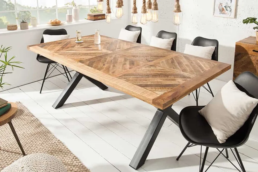 Riess-Ambiente Esstische|Skandinavisch > Massiver Esstisch INFINITY HOME 200cm natur schwarz Mangoholz Industrial Design X-Gestell