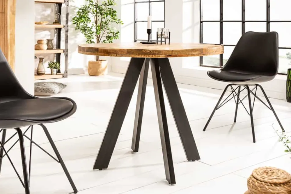 Riess-Ambiente Mehr...|Massivholzesstische > Massiver Esstisch IRON CRAFT 100cm rund natur Mangoholz schwarzes Metallgestell