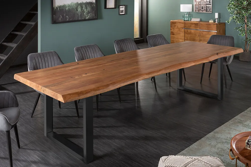 Riess-Ambiente Mehr...|Massivholzesstische > Massiver Esstisch MAMMUT 300cm braun honey finish Akazie schwarz Baumkante