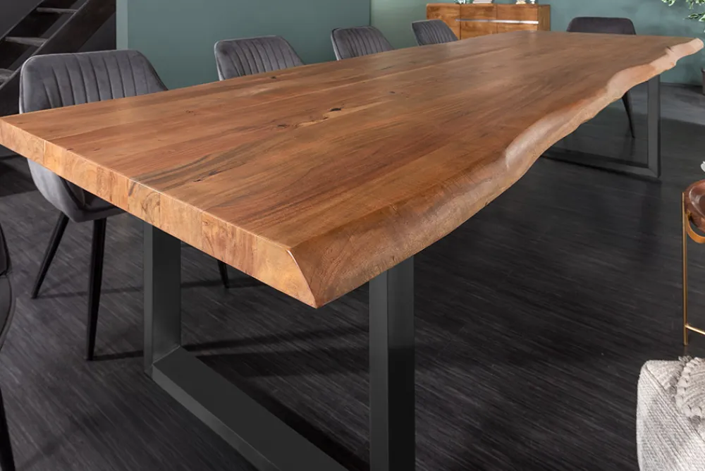 Riess-Ambiente Mehr...|Massivholzesstische > Massiver Esstisch MAMMUT 300cm braun honey finish Akazie schwarz Baumkante