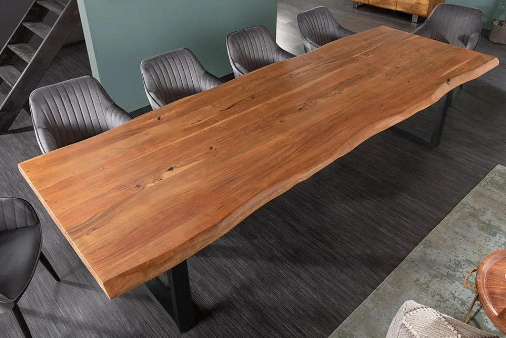 Riess-Ambiente Mehr...|Massivholzesstische > Massiver Esstisch MAMMUT 300cm braun honey finish Akazie schwarz Baumkante