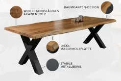 Riess-Ambiente Mehr...|Massivholzesstische > Massiver Esstisch MAMMUT 300cm natur Akazie schwarz Metall Baumkante 5cm Tischplatte