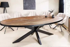 Riess-Ambiente Industrial Loft|Esstische > Massiver Esstisch MOUNTAIN SOUL 240cm rötlich grün schwarz oval Naturstein Eisen