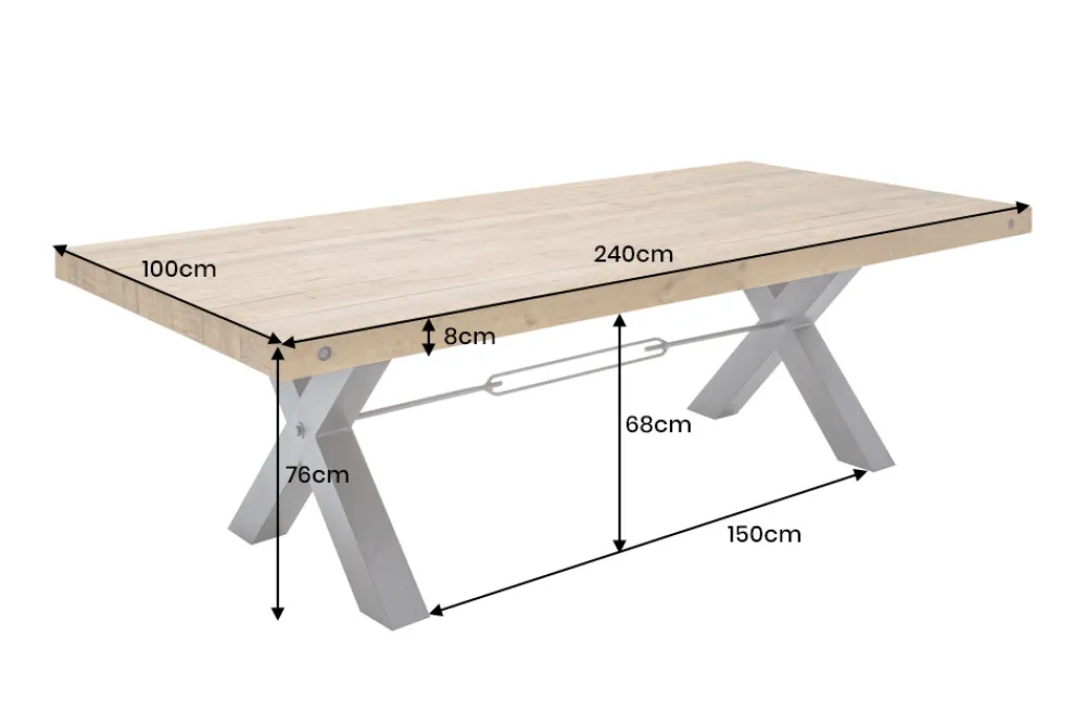 Riess-Ambiente Esstische|Mehr... > Massiver Esstisch THOR 240cm vintage braun recyceltes Pinienholz Industrial Design X-Gestell