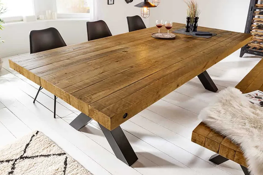 Riess-Ambiente Esstische|Mehr... > Massiver Esstisch THOR 240cm vintage braun recyceltes Pinienholz Industrial Design X-Gestell