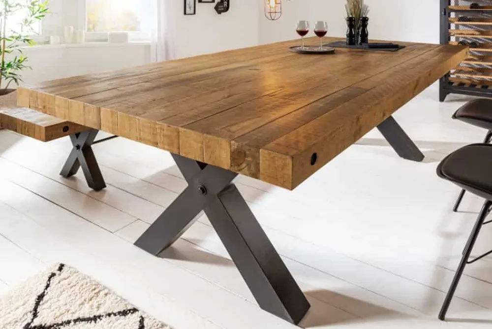Riess-Ambiente Esstische|Mehr... > Massiver Esstisch THOR 240cm vintage braun recyceltes Pinienholz Industrial Design X-Gestell