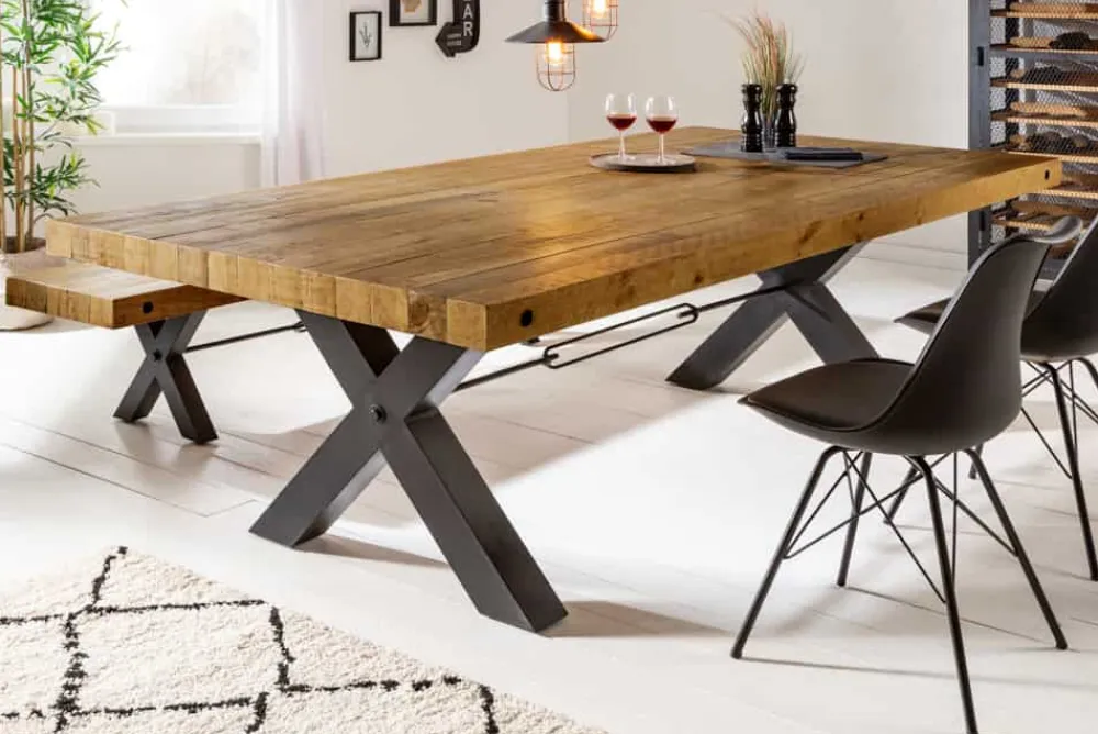 Riess-Ambiente Esstische|Mehr... > Massiver Esstisch THOR 240cm vintage braun recyceltes Pinienholz Industrial Design X-Gestell
