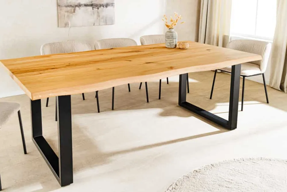 Riess-Ambiente Esstische|Mehr... > Massiver Esstisch WILD OAK 200cm natur schwarz Wildeiche Baumkante Metall U-Gestell