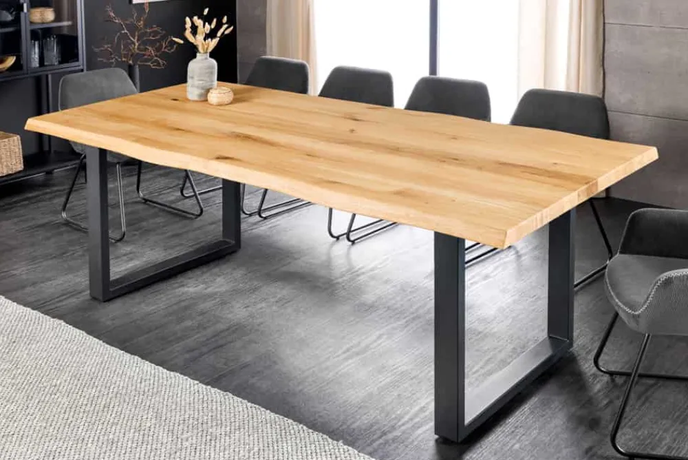 Riess-Ambiente Esstische|Mehr... > Massiver Esstisch WILD OAK 200cm natur schwarz Wildeiche Baumkante Metall U-Gestell