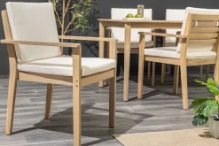 Riess-Ambiente Mehr...|Massivholz Gartenmöbel > Massiver Gartenstuhl KOPENHAGEN natur Akazienholz beige Outdoor inkl. Kissen