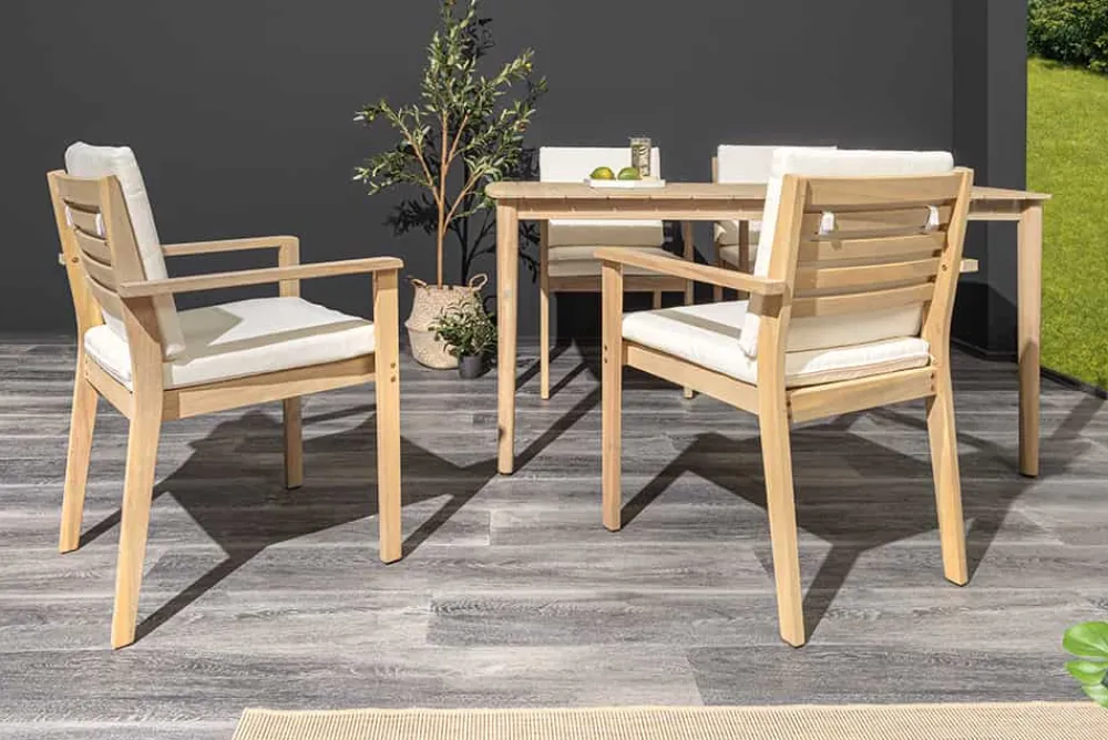 Riess-Ambiente Mehr...|Massivholz Gartenmöbel > Massiver Gartenstuhl KOPENHAGEN natur Akazienholz beige Outdoor inkl. Kissen