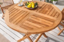 Riess-Ambiente Mehr...|Massivholz Gartenmöbel > Massiver Gartentisch EMPIRE TEAK 100cm natur Teakholz rund klappbar Outdoor Balkontisch