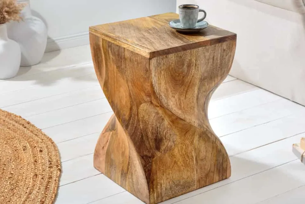 Riess-Ambiente Beistelltische > Massiver Hocker TWIST 45cm natur Mangoholz handmade Beistelltisch