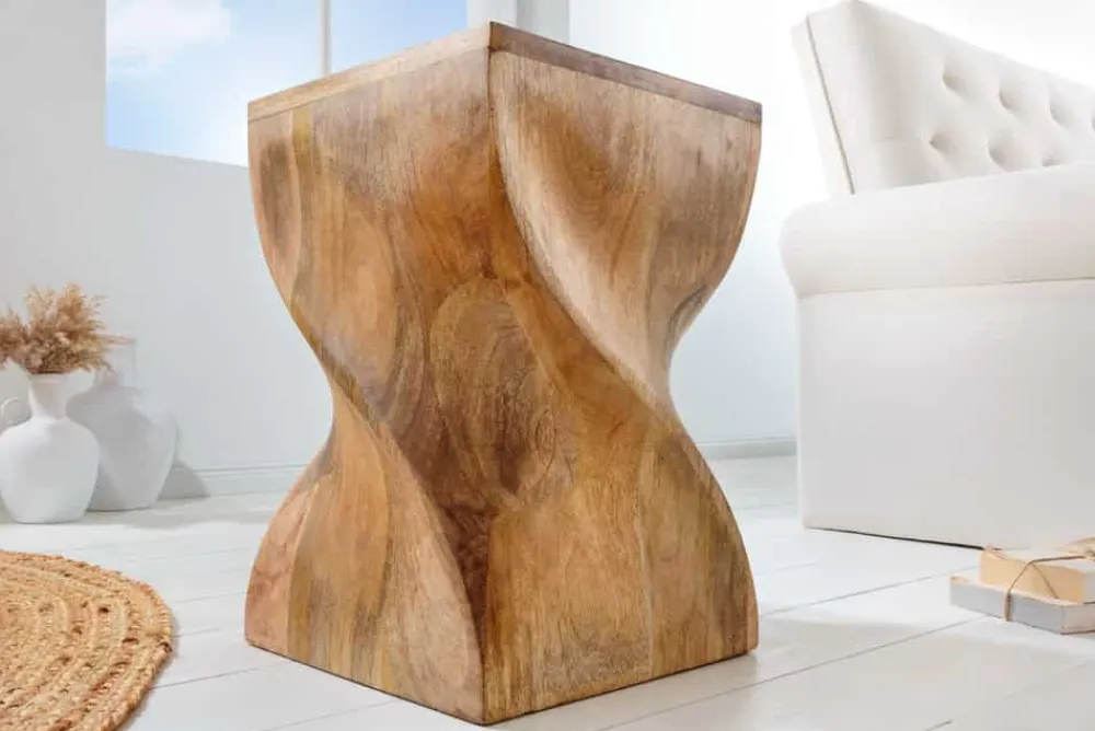 Riess-Ambiente Beistelltische > Massiver Hocker TWIST 45cm natur Mangoholz handmade Beistelltisch