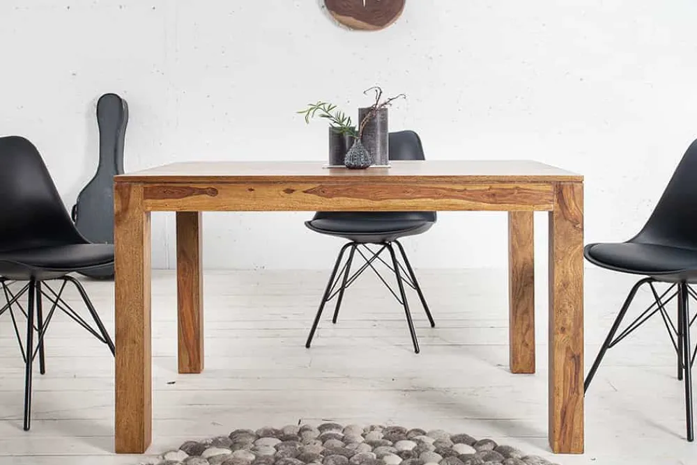 Riess-Ambiente Mehr...|Massivholzesstische > Massiver Holz Esstisch PURE 120-200cm braun Sheesham stone finish mit Ansteckplatten