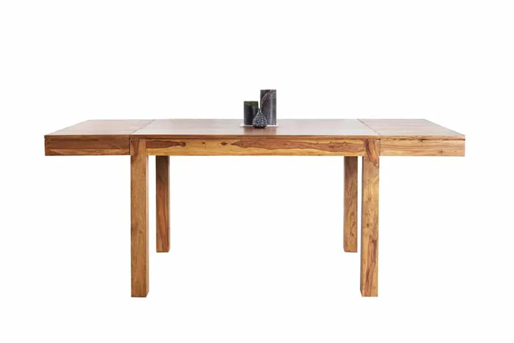 Riess-Ambiente Mehr...|Massivholzesstische > Massiver Holz Esstisch PURE 120-200cm braun Sheesham stone finish mit Ansteckplatten