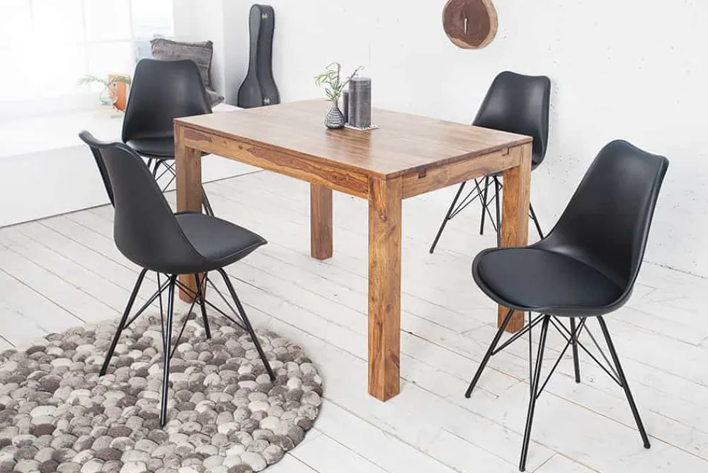 Riess-Ambiente Mehr...|Massivholzesstische > Massiver Holz Esstisch PURE 120-200cm braun Sheesham stone finish mit Ansteckplatten