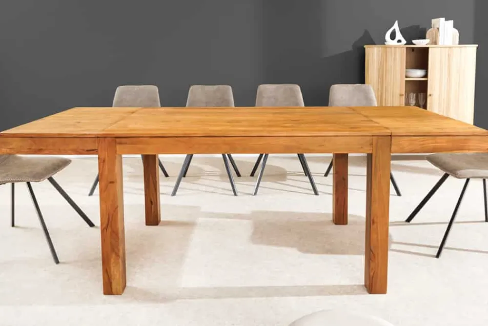 Riess-Ambiente Mehr...|Massivholzesstische > Massiver Holz Esstisch PURE 120-200cm natur honey finish Akazie mit Ansteckplatten