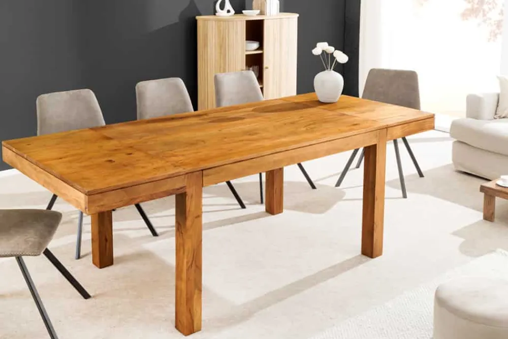 Riess-Ambiente Mehr...|Massivholzesstische > Massiver Holz Esstisch PURE 120-200cm natur honey finish Akazie mit Ansteckplatten
