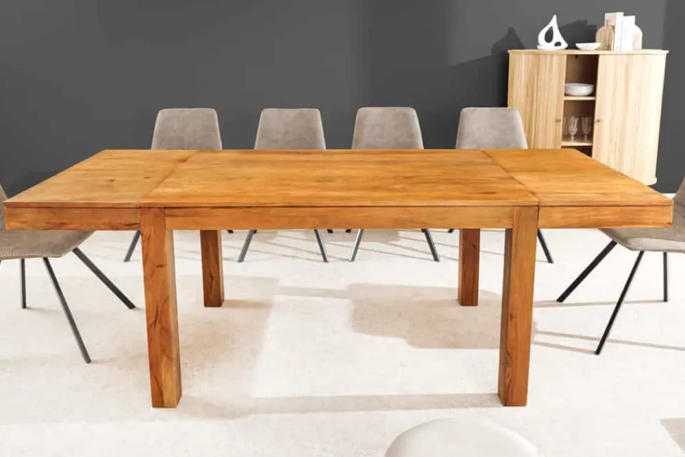 Riess-Ambiente Mehr...|Massivholzesstische > Massiver Holz Esstisch PURE 120-200cm natur honey finish Akazie mit Ansteckplatten