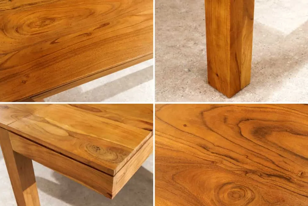 Riess-Ambiente Mehr...|Massivholzesstische > Massiver Holz Esstisch PURE 120-200cm natur honey finish Akazie mit Ansteckplatten
